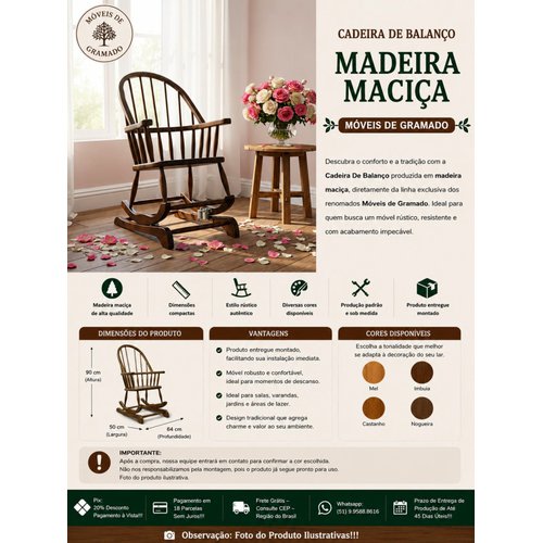 Cadeira De Balanço Encosto Baixo 98/40 x 64 x 50 - Moveis De Gramado - Imagem 2