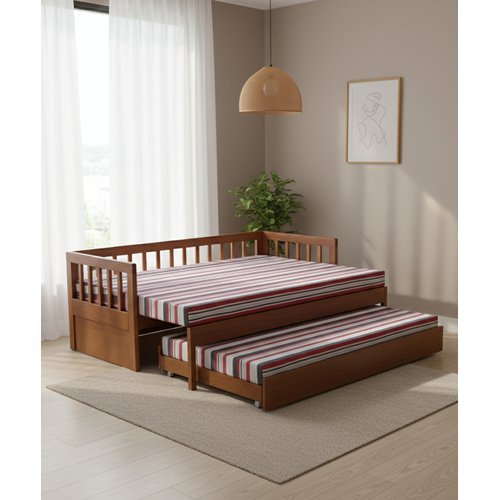 Sofa Cama Tricama Gramado 190 x 1,10/1,90 Aberto - Bicama 1,90 x 80 - Madeira Maciça - Móveis de Gramado