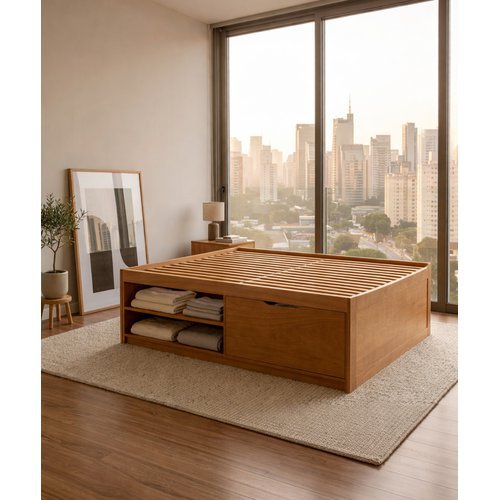 Cama Turca Com (01 Nichos / 01 Gavetões) - 1,60 x 2,00 x 60 - Madeira Maciça - Móveis de Gramado