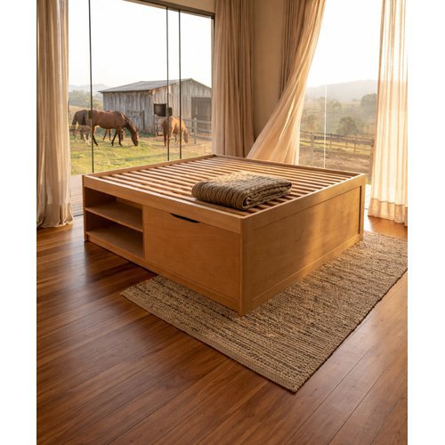 Cama Turca Com (01 Nichos / 01 Gavetões) - 1,60 x 2,00 x 60 - Madeira Maciça - Móveis de Gramado - Imagem 3