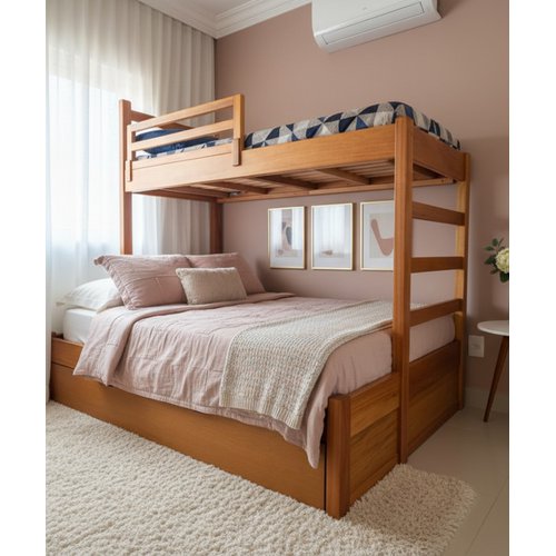 Cama de Casal Com Beliche e Bicama 1,10 x 1,90 - ( Cama Solteiro 1,90 x 80 ) - ( Bicama 1,90 x 80 ) - Móveis de Gramado