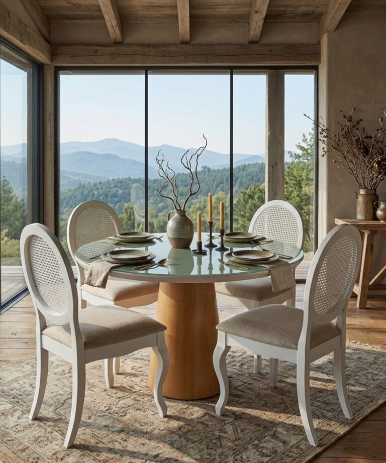 Sala de Jantar Com Tampo de Vidro Colado 1,20 x 1,20 - (04 Cadeiras 97 x 48 x 49) - Móveis de Gramado