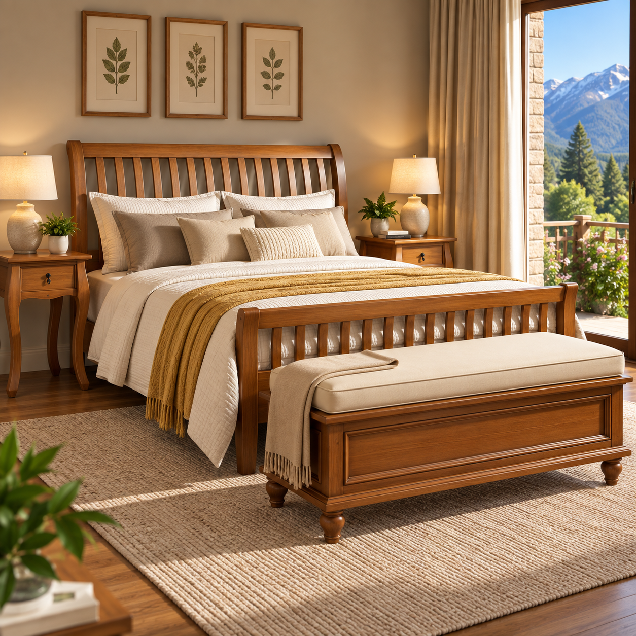 Cama King Verona 1,95 x 2,05 - (02 Mesas de Cabeceiras 52 x 45 x 62 ) + (Recamier 1,93 x 45 x 45 P/Cama King) - Móveis de Gramado