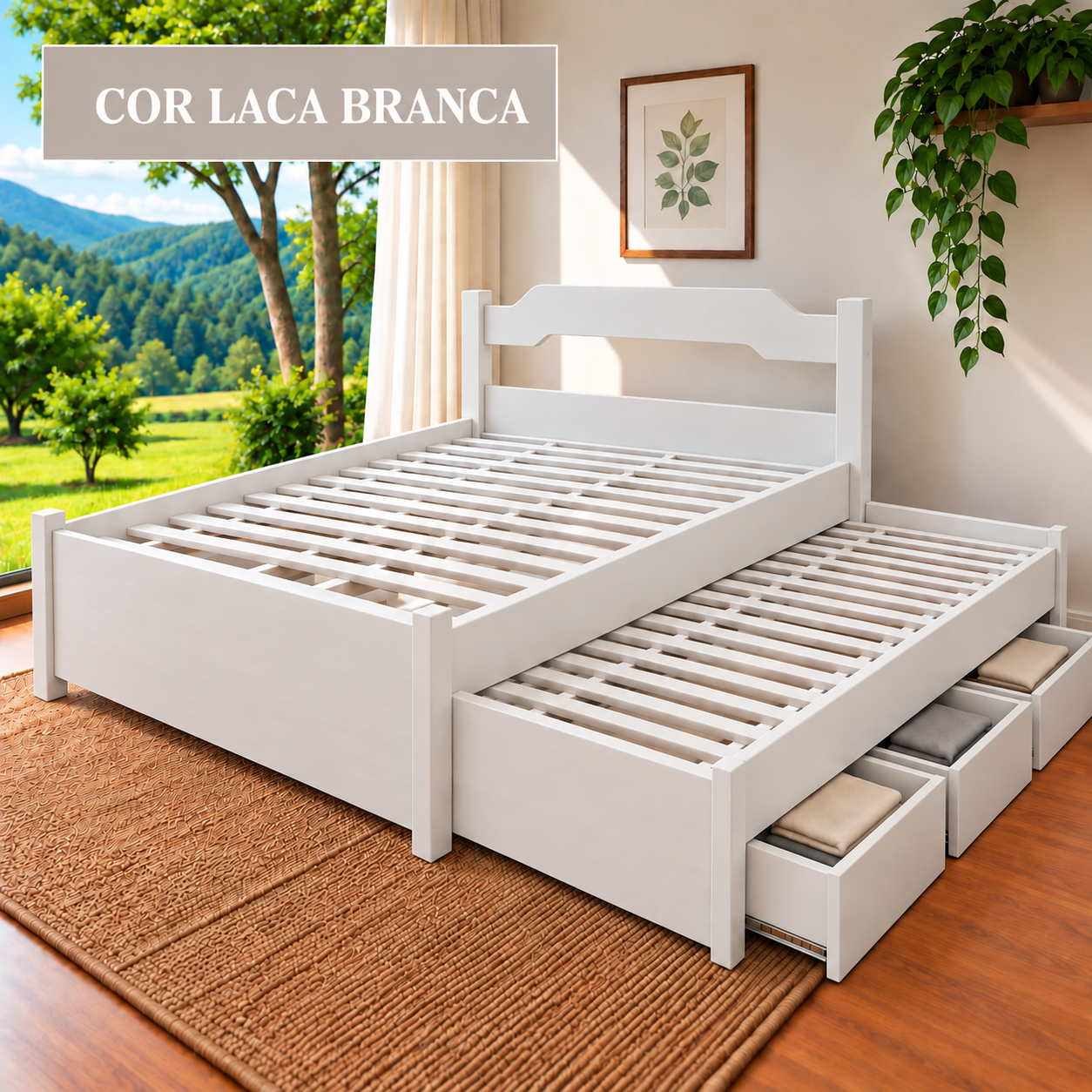 Cama de Casal Travessão 1,60 x 2,00 - (03 Gavetas) - (Bicama 80cm) - Móveis de Gramado - Imagem 2