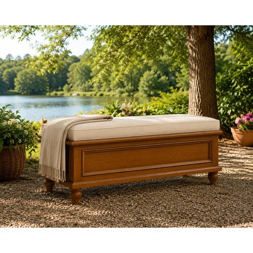 Banco Recamier 1,,60 x 47 x 49 Com Almofada 7cm de Espessura Fixa Com Baú - Madeira Maciça - Móveis de Gramado