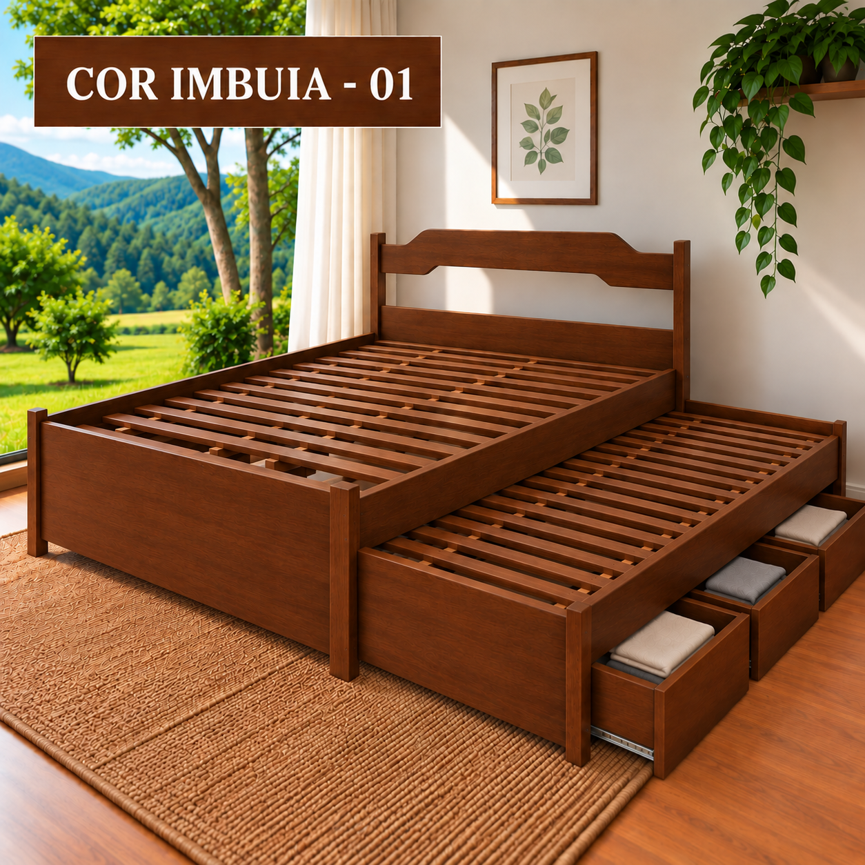 Cama de Casal Travessão 1,60 x 2,00 - (03 Gavetas) - (Bicama 80cm) - Móveis de Gramado