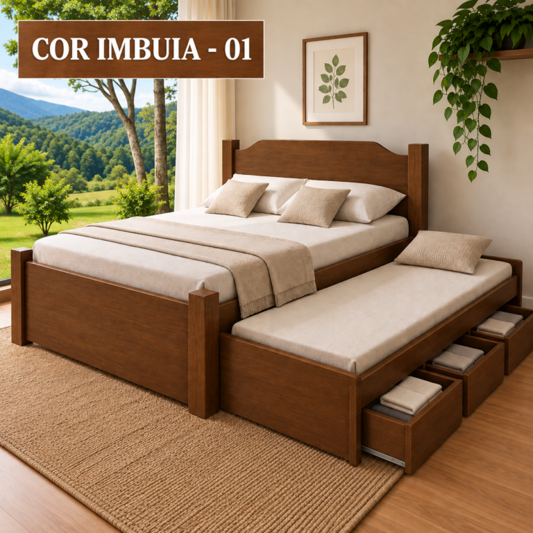 Cama Caravaggio 80 X 1,90 - (Bicama 1,90 X 80) - 03 Gavetas - Madeira Maciça - Móveis de Gramado