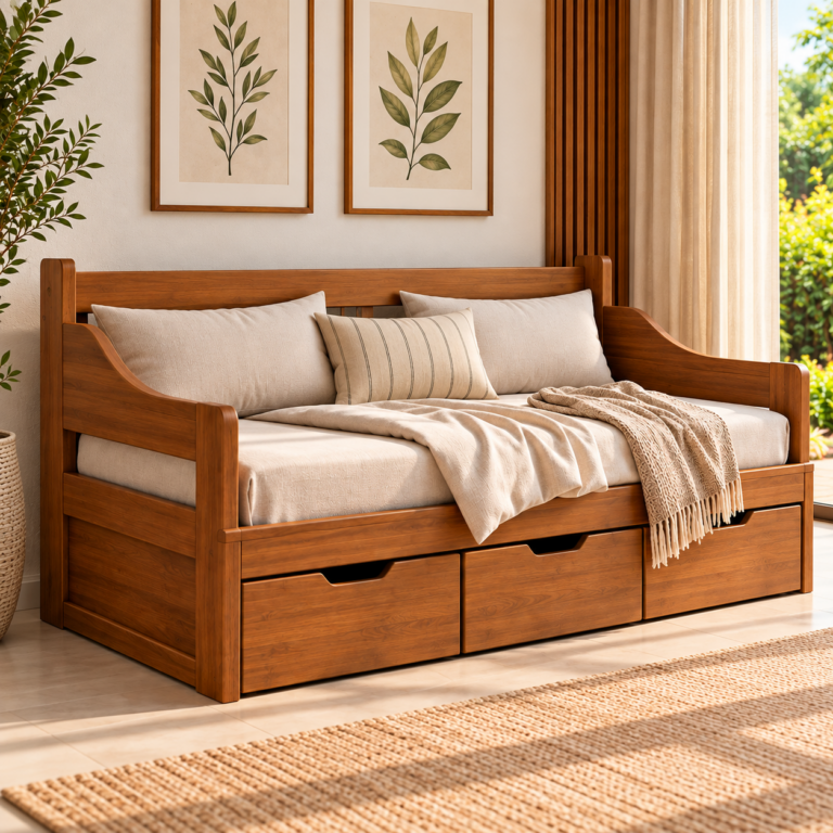 Sofá Cama Jaquirana 03 Gavetas 1,90 x 65/1,10 - Madeira Maciça - Móveis de Gramado