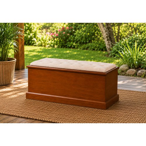 Banco Recamier Liso Com Capitone Fixado Com Baú 1,40 x 47 x 49 - Madeira Maciça - Móveis de Gramado