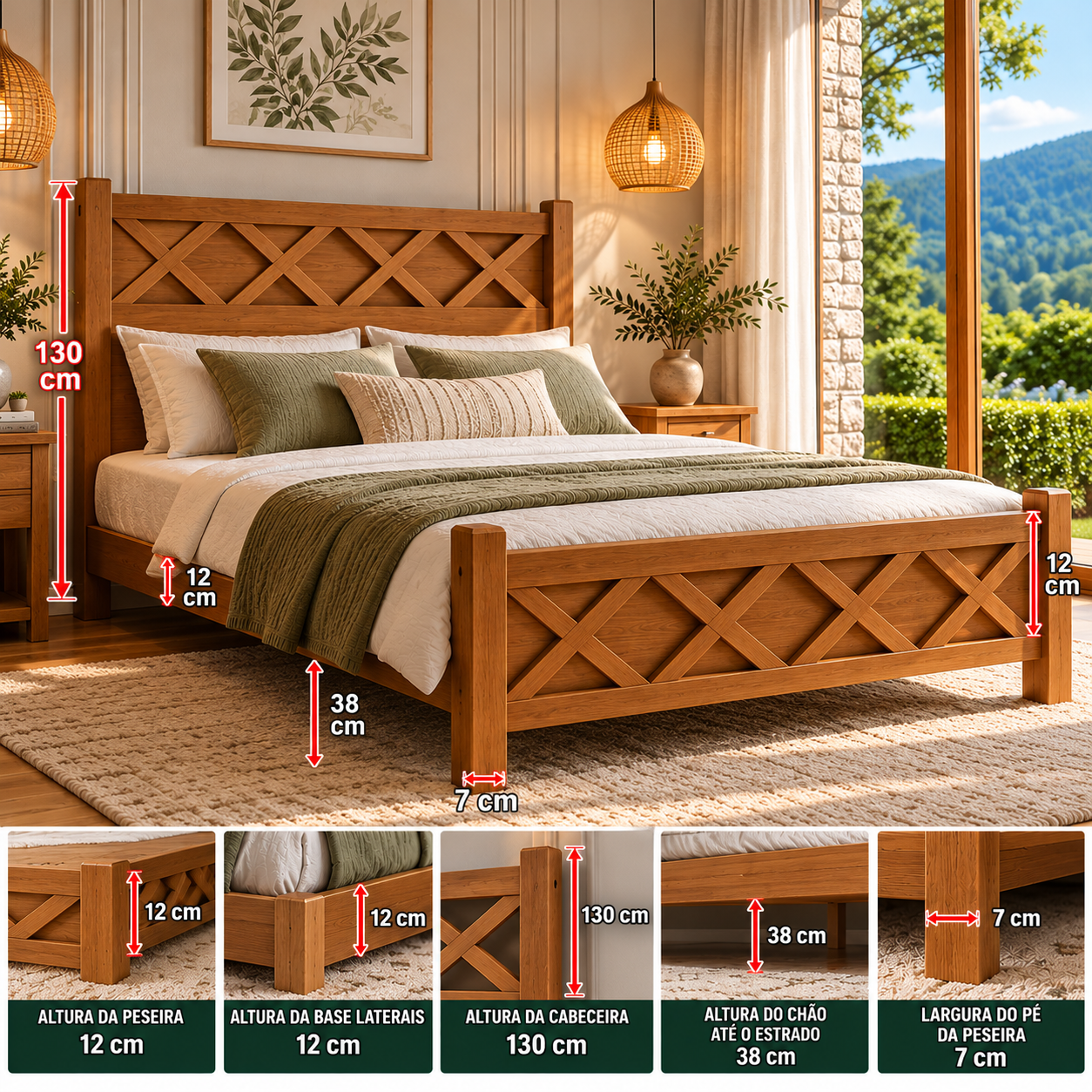 Cama Gravatal Peseira Alta 1,60 x 2,00 - Madeira Maciça - Móveis de Gramado - Imagem 2