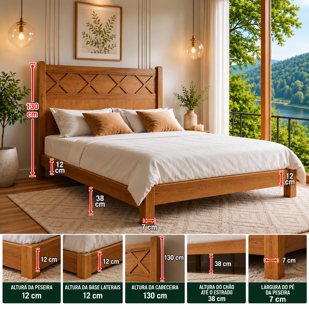 Cama Gravatal 1,60 x 2,00 - Madeira Maciça - Móveis de Gramado - Imagem 2